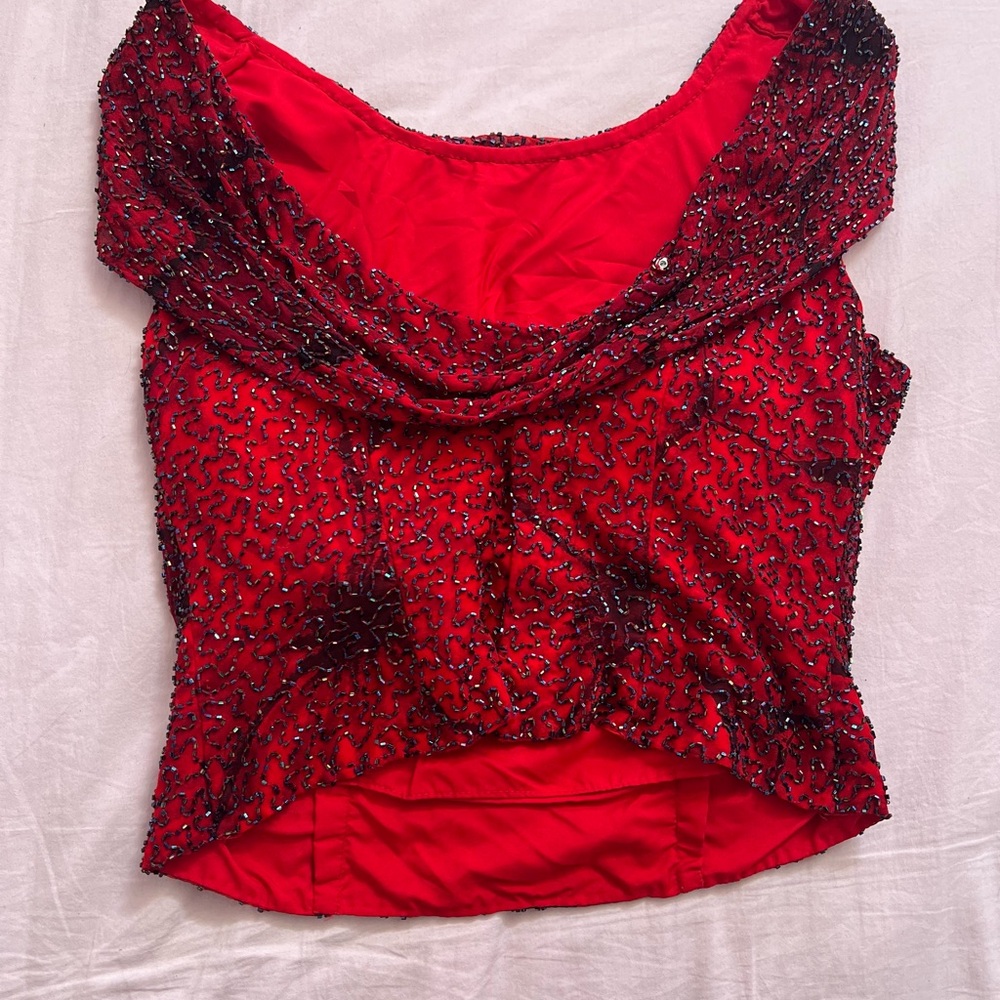 Cache Red And Black Beaded Top - image 3